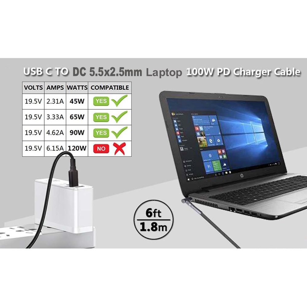 100W Type C to 5.5x2.5mm Male  - огляд і ціна Cable Lock Laptop